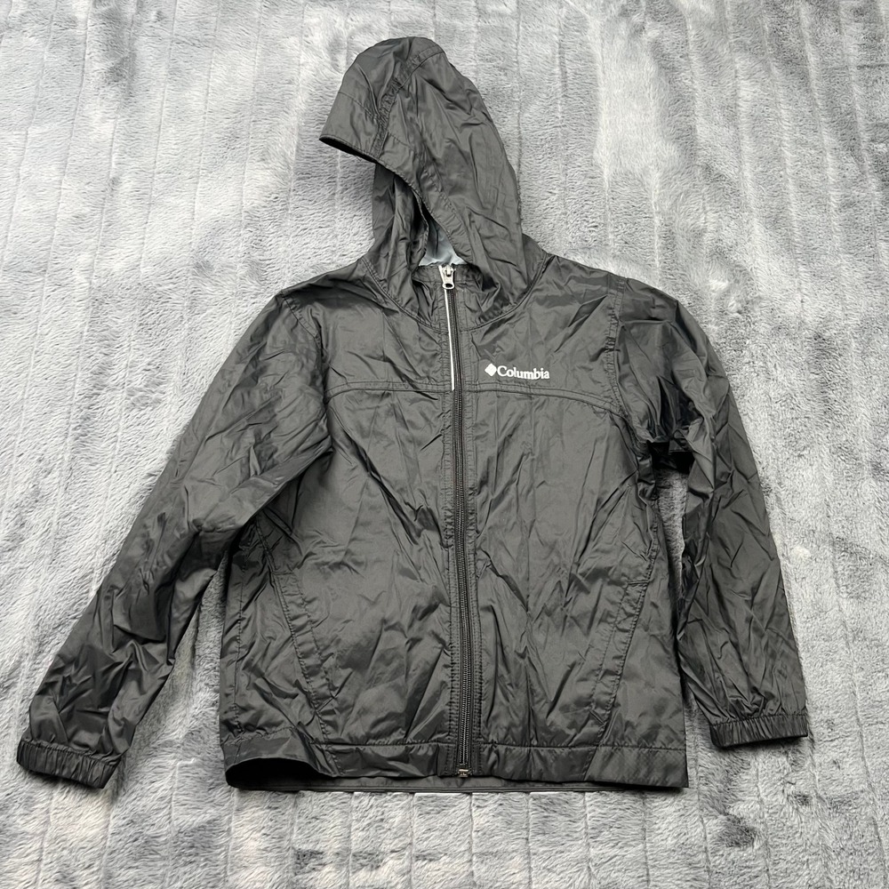 Columbia Kids Black Windbreaker Jacket Hooded Full Zip Nylon RB3416 XS 6/7